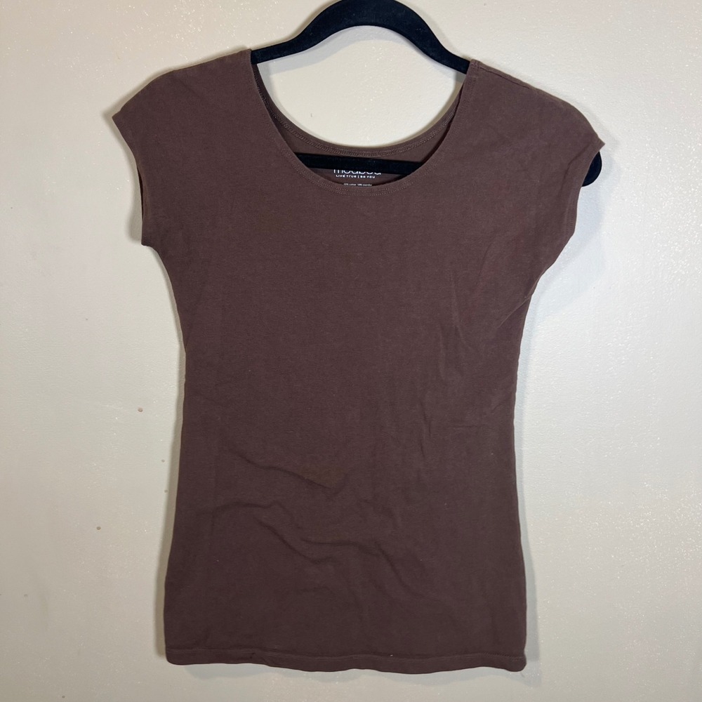 Modbod Women's Brown Cap Sleeve Scoop Neck Layering Tee Top Size Small